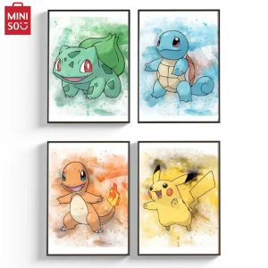 Anime Pokemon Canvas Painting Bulbasaur Charmander Squirtle Poster and Print Watercolor Wall Art Picture Home Decor Ki
