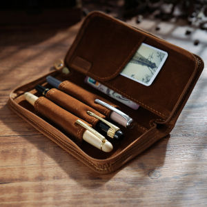 Cowhide Square Pencil Case Creative Retro Style Pen Storage Box