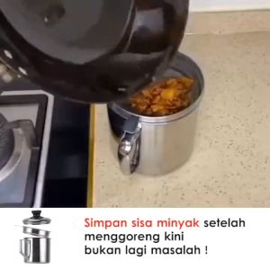 Oil Pot Filter Mug Gelas Wadah Saringan Minyak Jelantah 1.3 Liter Tempat Penyaring Oil Stainless Steel Tahan Karat Serbaguna
