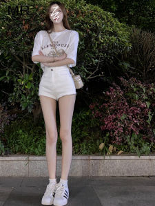 High Waist White Denim Shorts Women Summer New Style Slimming A-Line Mini Skirt Hot Pants Wear Resistant Zipper Fastening