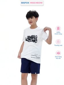 Áo cộc tay bé trai Bigfox Miss Meow size đại chất cotton in đẹp cỡ 12131415 tuổi 40kg 50kg