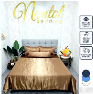 ‼️HOT🔥 Chăn ga phi lụa Thái Tuấn cao cấp loại 1 - Mã màu phi lụa Nâu đồng bộ 5 món 4 món mền chần bông ga lẻ đủ size - Xưởng may phi lụa