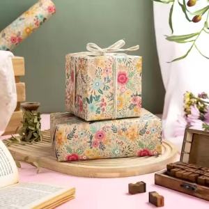 Giấy Gói Quà Hoa Văn Hoa Retro Kraft Cuộn 118 Inch Rộng 17 Inch Họa Tiết Vườn Xuân Dành Tặng Mẹ Quà Cưới Tiệc Mừng Cô Dâu Sinh Nhật