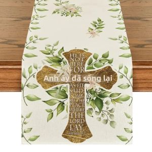 VIKAMA Tươi Mát Chúa Giêsu In Hình Chữ Thập Khăn Trải Bàn Chất Liệu Vải Lanh Cotton Chống Mài Mòn Cho Nhà Bếp Phòng Ăn Lễ Rửa Tội Sinh Nhật Ngày Lễ Trang Trí Nhà Cửa
