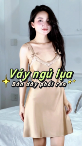 Đầm ngủ WANNABE DNS54 váy ngủ lụa cổ tim phối ren khoe núi đôi căng tròn bản vai 2cm đính nơ nữ tính