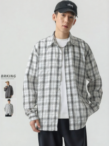 Wood soon | Loose Plaid Collared Shirt Mens