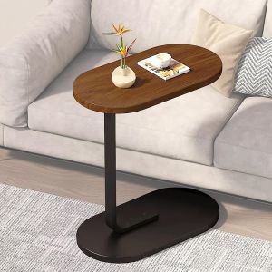 Miumiu Wooden Side Table Organizer Oval C Shape Sofa Side Table Minimalist for Living Room Bedroom Coffee Table Small
