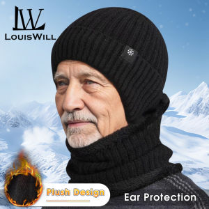 Louiswill mũ len trùm đầu 2 Trong 1 Mùa Đông Mũ đan Khăn bảo vệ tai Dệt Kim Mũ len lót vải nhung khăn choàng ấm Beanie Mũ len Với Dày Mũ len dệt kim Khăn Cho Bão mùa đông lạnh đạp xe leo núi Đi Bộ Đường Dài mũ len mùa đông nam nón len