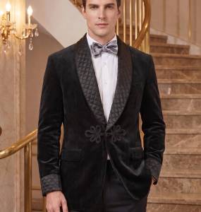 Mens suit set 2-piece green fruit collar single breasted suit jacket for dinner parties wedding dresses grooms velvet jacket