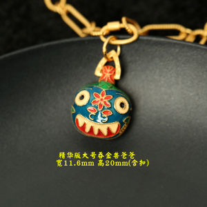 925 Sterling Silver Enamel Burning Blue Ancient Gold Carving Burning Blue Swallowing Gold Beast Pendant Lucky DIY Accessories Bracelet Pendant