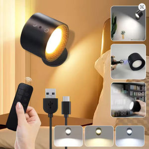 Magnetic 360° Rotating LED Wall Light Touch Remote Control 10 Brightness Levels USB Rechargeable -Dimmable Reading Light