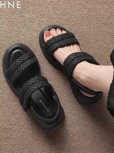 Daphne | Black Thick-soled Soft Bottom Slip-on Sandals
