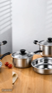 Nipiin 410 Stainless Steel Cookware 3-Piece Set Practical Kitchen Pots Durable & Easy-Clean for Daily Home Cooking
