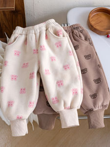 Quần Dài Lông Cừu Dày Cho Trẻ Em Mùa Thu Đông Quần Dài Ống Rộng Thoải Mái Phong Cách Hoạt Hình Gấu Dễ Thương Đa Năng Quần Dài