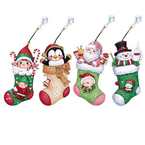 4 DIY diamond painting sets Christmas pattern PET material diamond painting bookmarks and crystal pendants