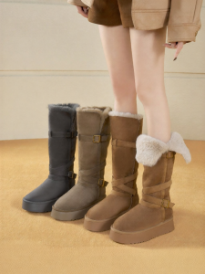 Josiny | Fur-Lined Thickened Insulated Heeled Buckle Winter Boots