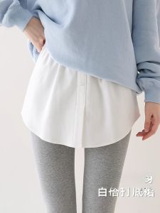 เสื้อฮู้ดผู้หญิง MiiOW ฤดูใบไม้ร่วง/ฤดูหนาว เสื้อชั้นในสองชิ้นเทียม ลายทางสีขาว ทรงเข้ารูป กระโปรงสั้นเอวสูง ผ้าโพลีเอสเตอร์ 95% ยางยืด 5%