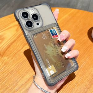 Thickened Shockproof with Wallet Clip Photo Slot Casing For iPhone 15 Pro Max 14 13 12 11 Pro Max Plus Transparent Multicolor Soft Silicone Phone Case