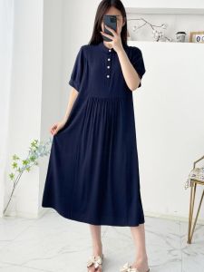 Summer Cotton Silk Loose Midi Dress Womens Floral Print High Waist A-Line Skirt Thinming Effect Belly Concealing Dress