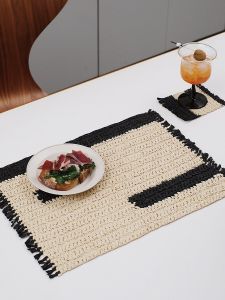 Moyu Ins Style Toilet Paper Handmade Woven Placemat Dining Table Cushion Southeast Asian Style Coaster Woven Rectangular Placemat