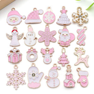 A pack of 20 Pink & White Christmas Series Enamel Pendants Set for Creative DIY Accessories Keychains and Charms.