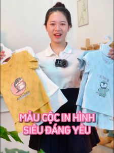 Bộ cộc tay cài vai Arich vải sợi tre thông hơi an toàn mềm mát quần áo trẻ em bé trai bé gái