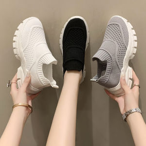 Fly Woven Mesh Sneaker Womens Stretch Sock Shoes Spring and Autumn One Pedal Bean Bag Knit Breathable Casual Running Shoes