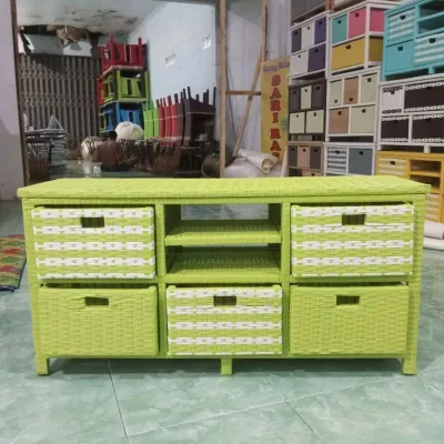 (Ready stok) meja tv rotan sintetis lemari laci 6 dvd motif bebas pilih warna