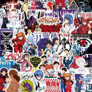 Bandai | 50pcs Evangelion EVA Rei Asuka Stickers Anime Cool Cartoon Decals DIY Water Bottle PVC Waterproof Skateboard Sticker Toys Gift