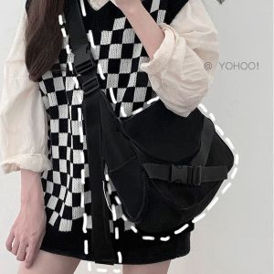 YOHOO! /Original Ins Korean Simple Japanese Style Pure Black Easiest for Match Shoulder Messenger Bag Canvas Student Schoolbag Men and Women