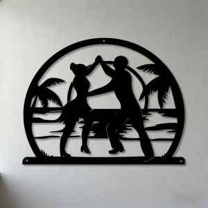 CIFbuy | Brand 2D Flat Beach Dancing Couple Metal Wall ArtRomantic Coastal Silhouette for Living Room Bedroom Office Decor