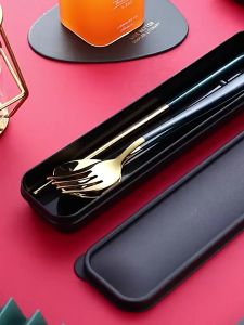 【K-Home】3 in 1 Stainless Steel Cutlery Set with Box Portable Spoon Fork Chopstick Set Utensils Set Sudu Garpu Penyepit