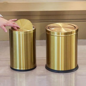 7L/9L/15L Stainless steel gold shaking lid trash can household living room bedroom toilet high-grade trash can with lid