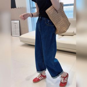 YUFUQING | American Style Vintage Deep Blue Jeans Loose Straight Leg High Waist Slimming Wide Leg Long Pants Summer New Arrival Versatile