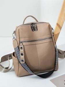 Womens Large Capacity Leather Backpack Casual Travel Multi-pocket Soft Leather Simple Fashion 2025 New Style Small Backpack