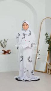 Mukena Anak Tanggung Terusan Katun Bordir Serangkai Kamelia Mukenah Remaja Lajuran Langsungan Bunga Timbul Cantik