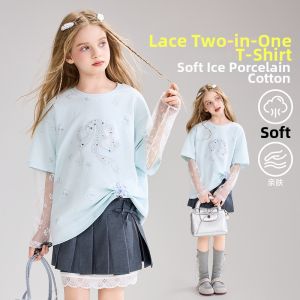 ASK JUNIOR | Sweet Girl Breathable False Two-piece T-shirt
