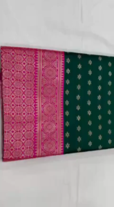 [PRE ORDER : 10 DAYS] Traditional Bottle Green Lichi Silk Saree – Exclusive Jacquard Border Blouse_ 6047 ( Normal or Ready to Wear Saree)
