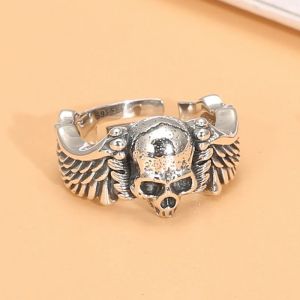 Cincin Elegan Desain Wings Skull Silver (Adjustable)
