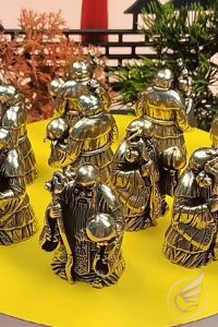 Decor Mini Tượng Ông Thọ Cầm Đào Tiên Trang Trí Tiểu Cảnh Bàn Trà Tượng Nhỏ Tam Đa Trường Thọ Bằng Đồng Thau - Đồ Đồng Thuận Tâm