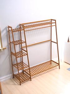 Bamboo Combination Wardrobe 190CM Brown Clothes Rack Hanging Storage Cabinet Standing Hanger Clothes Preloved Shelf
