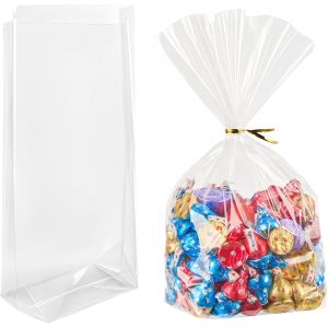 10/30/50pcs Flat Bottom Gusset Treat BagsClear Cellophane Gift Bags With Twist Ties Goodie Bag for Party FavorSmall Gift