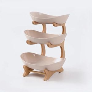 Two/Three Layer Fruit Trays with Wooden Shelves Desktop Portable Fruit Platter Practical Kitchen Furniture Cake Snack Rack