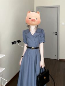 PEIZIXUAN | French Style Blue Short Sleeve Summer Dress for Petite and Commute