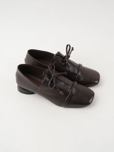 French Style Soft Leather Slip-On Ladies Shoes Comfortable Low Heel Square Head Spring Season Butterfly Knot Deep Mouth Single Shoes