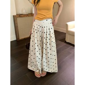 High Waist Dotted Linen Wide-leg Pants