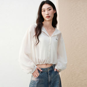 PEACEBIRD | Slim Light Pearl Feel Hooded Long Sleeve Shirt Jacket