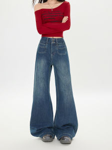 Retro High Waist Wide Leg Denim Jeans Womens Autumn 2025 New Style Loose Fit Casual Blue Jeans Hanging Draping Lazy BF Floor-Length Pants