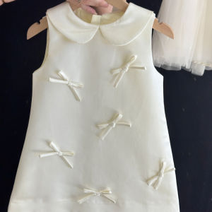 Dễ Thương Trắng Áo Hai Dây Đầm Có Nơ Cho Bé Gái Quần Áo Trẻ Em Cao Cấp Mùa Hè Phong Cách Hepburn Slip Váy / Áo Hai Dây Váy