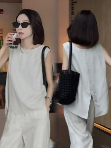 French Style Sleeveless Vest Shirt Women Summer New Fashion Design Sensual Beautiful Backless Top Korean Loose Fit Button Detail